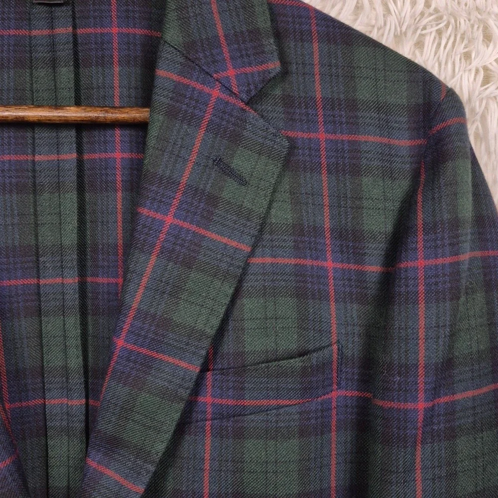 J.Crew Ludlow Slim Blazer 38R Moon British Cloth Black Watch Tartan Plaid Green